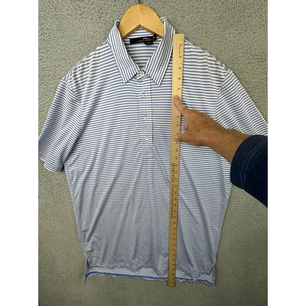 RLX Ralph Lauren Polo Golf Shirt Men Large Blue White Striped Performance Golfer